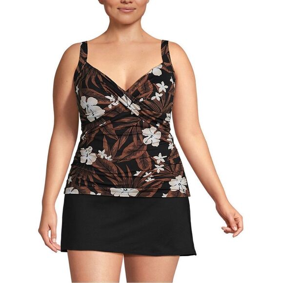 Land’s End Plus Standard Vneck wrap underwire black floral palm tankini Various - Picture 4 of 7